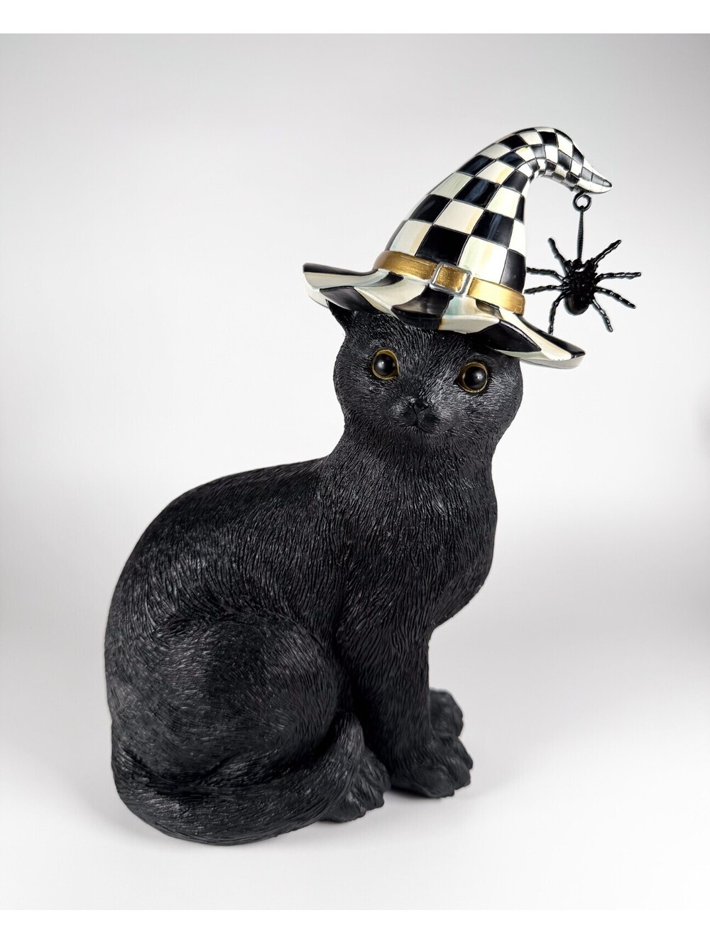 Mackenzie Childs 10" BLACK CAT in COURTLY CHECK HAT & SPIDER  An M-C Classic